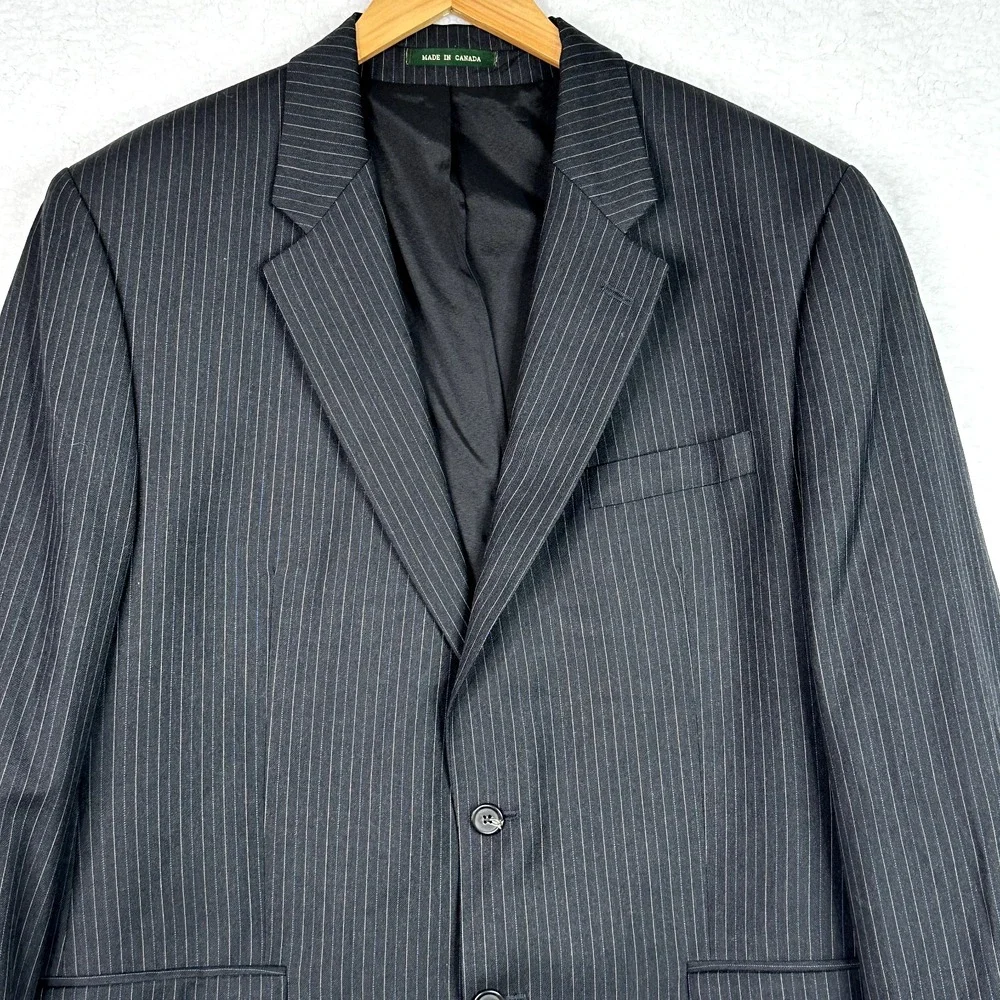 Lauren Ralph Lauren 48L Wool Blazer Mens Black Pinstripe Sport Coat Long Jacket
